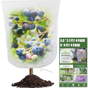 8 Pack Bird Netting for Garden Protection Pest Barrier with Drawstring, Mosquito Tomato Protective Cover Plant Netting for Vegetables Blueberry Bushes (5 Ft x 4 Ft/4 Pack) + (3.3Ft x 2.7Ft/4 Pack)