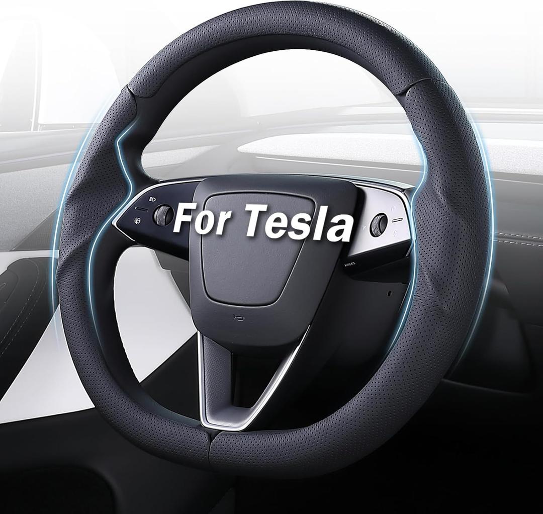 Steering Wheel Cover for Tesla Model 3 Highland(2024-Present)/ Model Y Juniper(2025-Present),Anti-Slip,Comfortable Grip,Breathable,Customized for Tesla Model 3/Y Accessories,Nappa Black