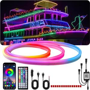 16.4FT LED Neon Rope Lights for Boat, Flexible RGB LED Rope Lights, Control with APP/Remote IP68 LED Boat Lights for Pontoon, Bass Boat, Kayak, Jon Boat, Cabin, Deck