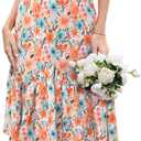 Dressystar Floral Summer Dress V Neck Midi Women Sun Dresses Short Sleeve Ruffle Casual Boho Vacation (Medium, Orange Blue Flower)