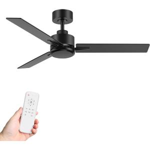 48 Inch Industrial Ceiling Fans without Lights Remote Control, 6-Speed, Reversible DC Motor, 3 Blades, Modern Indoor/Outdoor Ceiling Fan No Light for Patio Home Office, Black