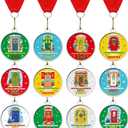 Cholemy 12 Pcs Christmas Medal Awards 2'' 12 Style Christmas Contest Prizes Medals for Xmas Decorating Party Ornament Supply