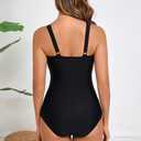 Itzel Women's Twist Front One Piece Swimsuit Ruched Tummy Control (Black)