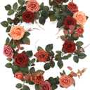 5FT Artificial Rose Flower Burgundy Fake Floral Garland for Wedding Ceremony Backdrop Arch Flowers Table Centerpieces Decorations (Terracotta)