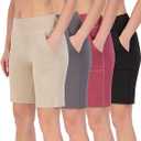 Real Essentials 4 Pack: Women's 9" Bermuda Long High Waisted Shorts with Pockets Casual Workout Athletic, Size: Large