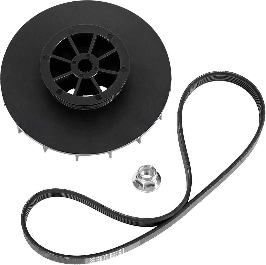 WH03X32217 Washer 1/2 HP Motor Pulley & Nut Kit and WH01X24180 Belt Compatible with GE(some models), Replacement Part 4975025 4455970 WH07X24182 WH49X25377 290D1101P002 WH01X24180-50PK, etc.