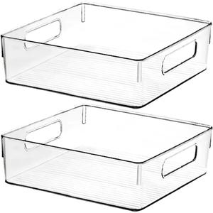 Clear Plastic Storage Bins, Pantry Organizers and Storage or Kitchen Organization and Storage Containers Bins for Organizing, Fridge, Freezer, Bathroom, Pantries, Refrigerator, Cabinet Organizer Bin