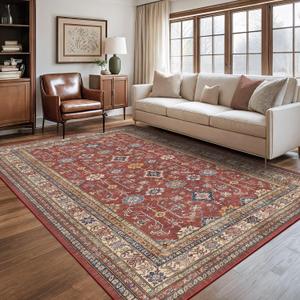 Rugland 6x9 Area Rugs - Stain Resistant Washable Area Rug, Anti Slip Backing 6x9 Rugs for Living Room, Bedroom Vintage Tribal Area Rug(6x9, Burgundy)