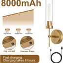 Battery Operated Wall Sconce,Gold Wall Sconces 8000mAh Fast Chargin Dimmable 2Color Temperature Bulbs Endurance 100 Hours Infinitely with Remote Control Wireless Wall Lights for Bedroom Living