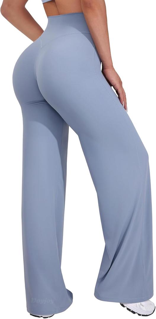 VOYJOY Straight Leggings Bottoms Wide Leg Pants for Women 33" High Waist Stretch Casual Sweatpants (Medium, Granite Blue)