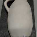 White Ceramic vase with Handle, Distressed Cement Texture, Boho Terracotta Large Pottery 10inch Tall, Rustic Farmhouse Decorative vases for Centerpieces, Unique Stoneware Jug for Flowers
