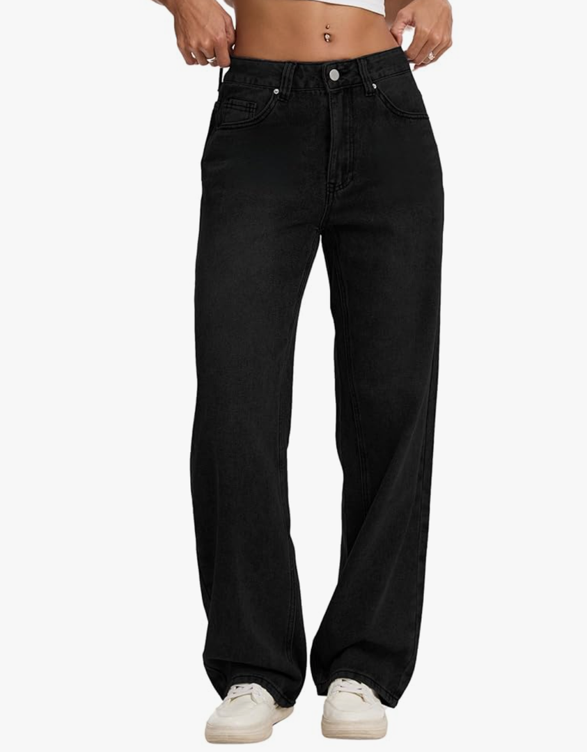 Jet Black  Jeans for Women Casual Washed Vintage Loose Fit Boyfriend Jeans Denim Pants
32Wx28L