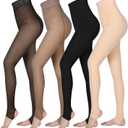Foaincore 4 Pairs Fleece Lined Tights Women Fleece Lined Leggings Warm Tights Thermal Translucent Leggings for Winter (Stirrup,black, Brown, Nude)