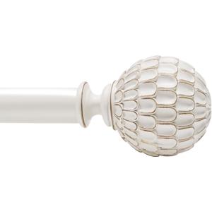 Vintage White Boho Curtain Rod for Windows 18 to 64 inch, 1-inch Heavy-Duty Adjustable Curtain Rod with Decorative Pinecone finials for Farmhouse Living room, Bedroom, Dining room