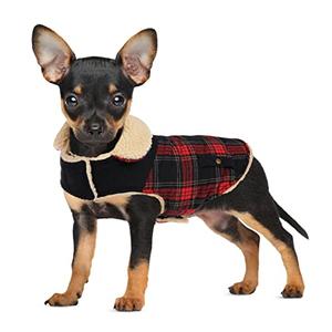 Preferhouse Winter Coat for Small and Medium Dogs, Puppy Plaid Jacket, Warm Coat for Cold Weather, Windproof Warm Dog Garments, Pet Thickened Outfits Indoor Outdoor, Red M