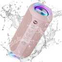 Ortizan Portable Bluetooth Speakers, IPX7 Waterproof Wireless Speaker with 24W Loud Stereo Sound, Deep Bass, Bluetooth 5.3, RGB Lights, Dual Pairing, 30H Playtime for Home, Outdoor, Party (Pink)