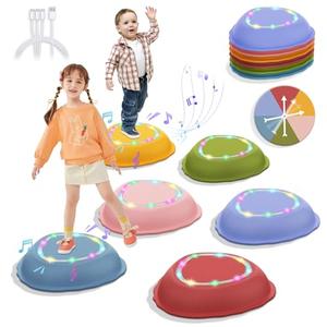 Rechargeable Stepping Stones for Kids, 6pcs Non-Slip Toddler Stepping Stones with Light&Music, Sensory Toys for Indoor and Outdoor Play, Gifts BalanceToys for toddlers/Kids 3-5 Years Old