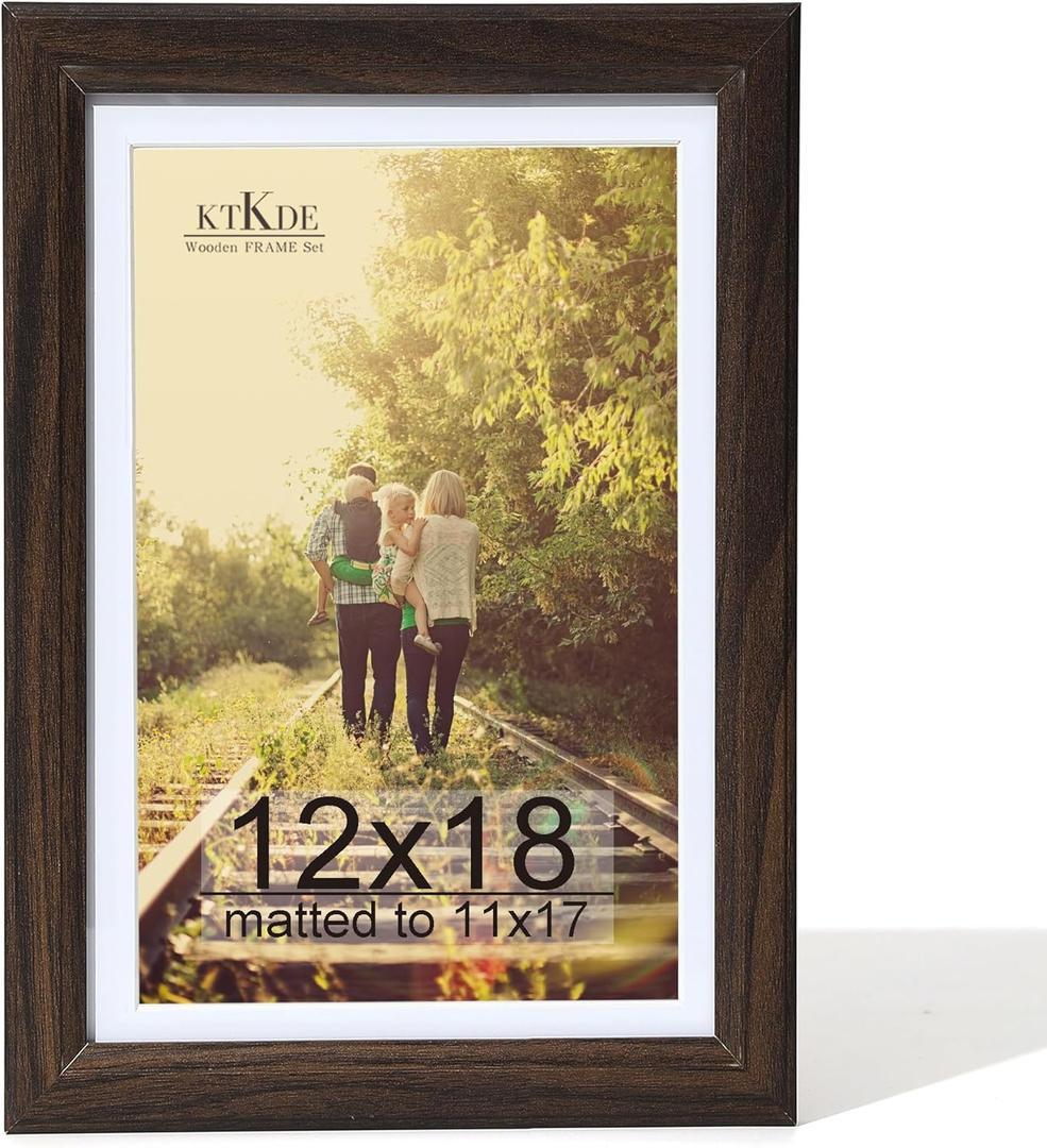 KTKDE 12x18 Wooden Picture Frame,Display Pictures 11x17 with Mat or 12x18 Without, Tempered Glass, 18 by 12 Walnut Frame Wall Gallery Photo Frames Poster Frame best gift