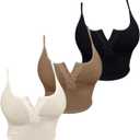 SOLY HUX Women's Button Down Ribbed Cami Top 3 Piece Spaghetti Strap Sexy Crop Camisole Tops (Medium, Beige Brown Black)