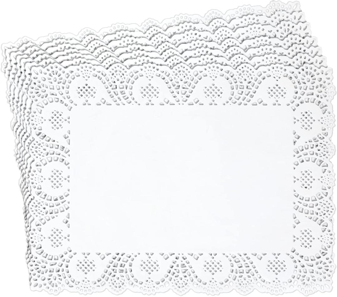 Juvale Rectangular Paper Placemats & Doilies for Dessert Trays - White 15.5 x 11.7 in 100 Pack - Disposable Placemats & Tea Party Decorations - Paper Doilies for Tables