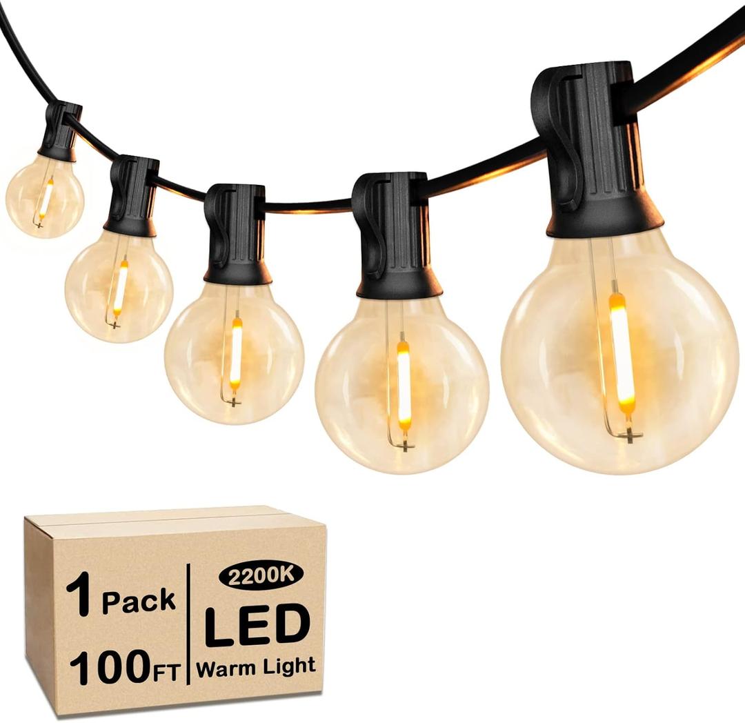 VerRon 100FT LED G40 Globe String Lights, Waterproof Shatterproof Outdoor Patio Lights with 50+2 Dimmable Edison Bulbs, Backyard Hanging Light, Warm White for Bistro Party Wedding Deck Garden (Black)