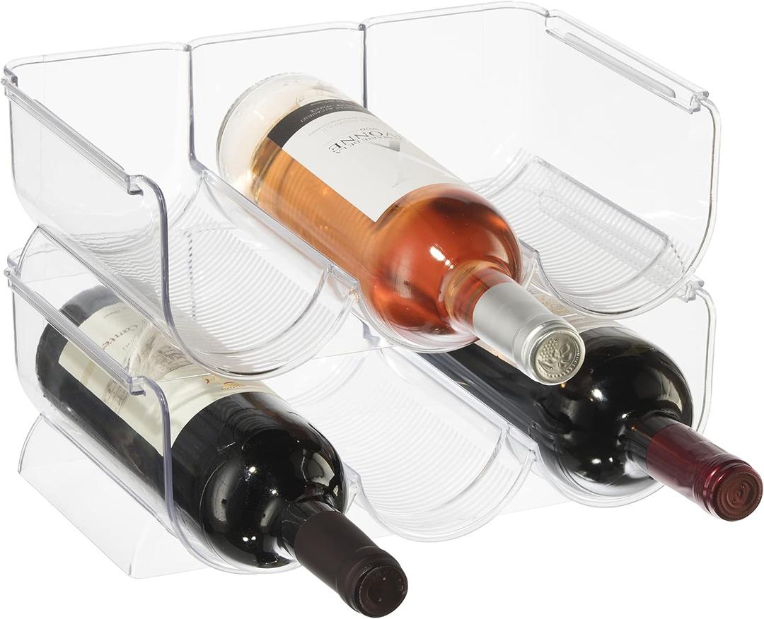 Oggi Bottle Rack for Wine, 6 Bottle Wine Storage - Stackable Wine Rack, Secure Stack Tabs. Water Bottle Storage, Wine Bottle Holder for Kitchen, Cabinet, Fridge - Each Rack Holds 3 Bottles, 2 Pack, 4pc. New