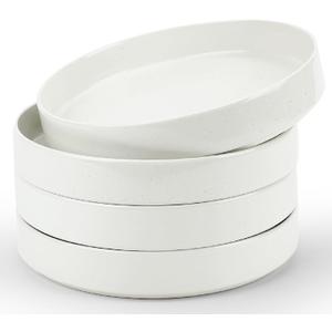 famiware Nebula Pasta Bowls for 4, 8.75 inch Salad Bowl Sets, Large Wide Bowls for Serving Dinner, White