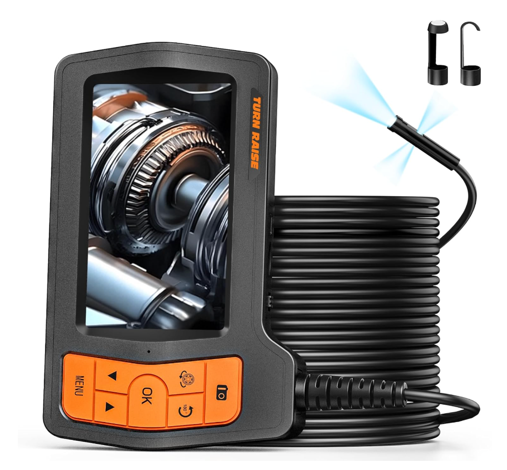 Triple Lens Sewer Camera with 50ft, 5" IPS Screen Borescope with Light, 1080P HD Endoscope IP67 Drain Pipe Snake Drain Camera, 32G Card SemiRigid Cable for Plumbing Inspection + Case