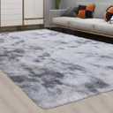 CAROMIO 10x13 Fluffy Area Rugs for Living Room Large Plush and Thick Shag Rug Non-Slip Non-Shedding Tie Dye Accent Rug Carpet for Bedroom, Faux Fur Fuzzy Shaggy Rugs for Kids Dorm, Light Grey