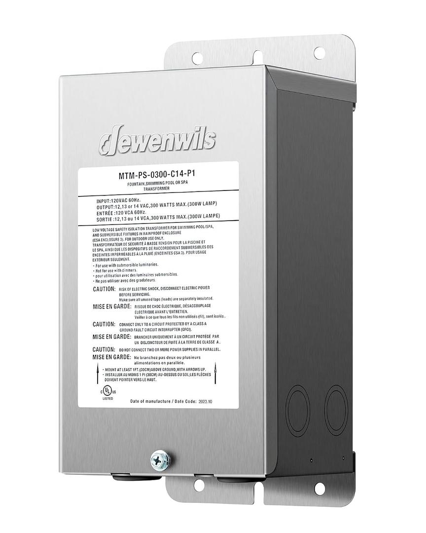 DEWENWILS 300W Low Voltage Pool Light Transformer, 120V AC to 12V/13V/14V AC, Multi-tap Safety Transformer for Pool Lighting, Spa, Underwater Fountain Lights, Outdoor Landscape Lights, UL Listed