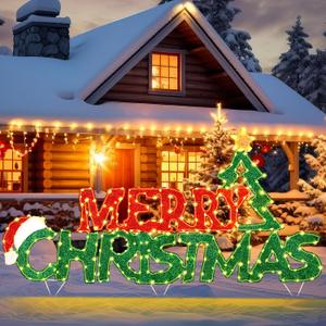 Tuanse 5FT Merry Christmas Decorations Lights Merry Christmas Sign Lighted Xmas Decor Twinkle Light Sign for Xmas Indoor Outdoor Yard Garden Lawn Window Wall Hanging (Santa Style)