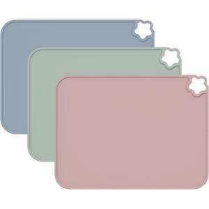 Silicone Placemat for Kid Stain-Proof Non-Slip Toddle Reusable PortableHeat Resistant for Toddlers placemat 3 Pack (Blue/Green/Pink)