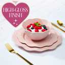Paris Hilton 11 Piece Dinnerware Set, Embossed Bow Design, Iconic Ceramic Stoneware Service for 4 with Dinner Plates, Salad Plates, and Bowls, Microwave & Dishwasher Safe, Pink