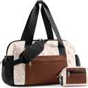 Small Gym Bag for Women, Mini Sports Duffle Bag for Workout Dance Ballet Yoga Gymnastics, Quilted Lightweight Puffer Travel Tote with Detachable Coin Purse & Wet Pocket, Beige-black-brown (S(14" x 6" x 10"))