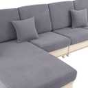 LA MEACK Couch Cushion Covers for Sectional Sofa L Shape Washable Separate Seat Chaise Couch Cover Stretch Sofa Slipcovers with 2 Pcs Pillowcases(3 Seater + 1 Chaise, Light Grey)
