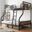 Bunk Bed Twin Over Full, Heavy Duty Metal Bunkbeds with Ladder and Full-Length Guardrail, Convertible into 2 Individual Beds for Kids, Teens and Adults, Under-Bed Storage Space, Vintage Brown