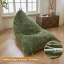 XeGe Fluffy Kids Stuffed Animal Storage Bean Bag Cover (No Filler), Moss Fuzzy Faux Fur Beanbag Organizer with Handle Teens Girls Adults, Shaggy Furry Plush Toys Holder Floor Lounger Chair, Sage Green