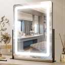 PRIMETEK Vanity Mirror with Lights, 19"x22" Large Makeup Mirror with Lights, LED Lighted Makeup Mirror, Touch Screen with 3-Color Lighting, Dimmable for Vanity Desk Tabletop, Bedroom, Black