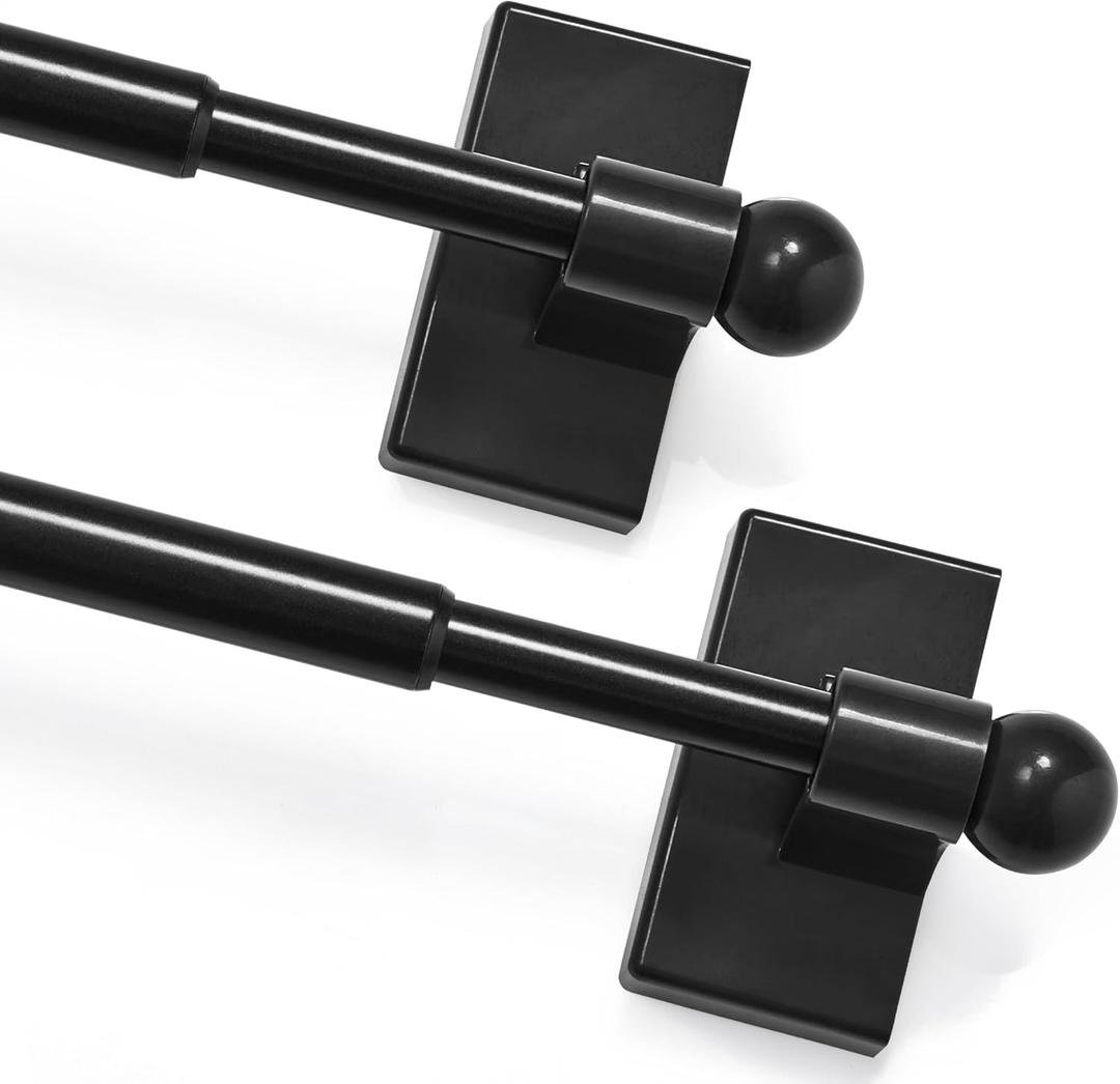 Deconovo Magnetic Curtain Rods (2 Pack, Black9-16 Inch)  Adjustable No-Drill Metal Curtain Rods for Doors, Windows & Rental Spaces | Easy Install, Strong Magnet, Perfect for Home & Office