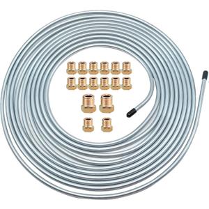 1/4" Tubing Kit - 25 Ft. of 1/4 Flexible Copper Coated Brake Line Tube for hydraulic brakes Fuel Transmission System and 16 Inverted Flare Fittings (Silver)