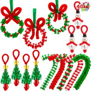 JOYIN Christmas Beaded Ornament Craft, Make Up to 40 Hanging Ornaments of Snowman, Christmas Tree, Candy Canes, and Wreaths for DIY Craft, Xmas Gift Holiday Party, Indoor Decoration Age 14+