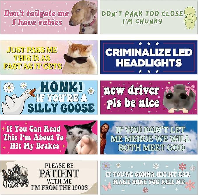 Funny Car Magnet Bumper Sticker - 10Pcs Hilarious Funny Joke Vehicle Magnets Embarrassing Harmless Waterproof Bumper Decals, Strong Magnetic Car Home Warning Sign Decor Gift for Adult Friends Couples