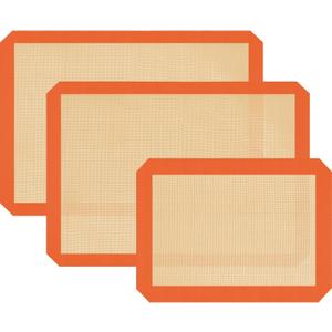 Silicone Baking Mat Set of 3, Silicone Baking Mats Cookie Sheet, Non-Stick Mats for Baking, Easy Clean & Reusable Oven Baking Sheet for Making Macaroons, Cookies (3 Pcs (2 Half & 1 Quarter Sheets), Orange)