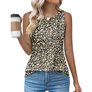 Kistore Womens Summer Tank Tops Sleeveless Crew Neck Pleated Blouse Shirts Fashion Clothes 2025, Set of 2, Size M