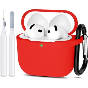Compatible with AirPods 4 Case Cover, Protective Silicone Skin Accessories with Keychain for Women Men for Apple AirPods 4th Generation Case(2024), Front LED Visible, Red
