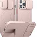 SURITCH for iPhone 13 Pro Case with Magnetic Camera Slide Cover and Adjustable Kickstand, Compatible with MagSafe, Shockproof Bumper Case Slim Protective Cover for iPhone 13 Pro 6.1 Inch, Pink