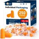 VOISEN Ear Plugs,250 Pairs Ear Plugs for Sleeping,32dB NRR 37dB SNR Ear Plugs Noise Cancelling for Snoring, Studying, Loud Events, Traveling & Concerts, Individual Package (Orange)