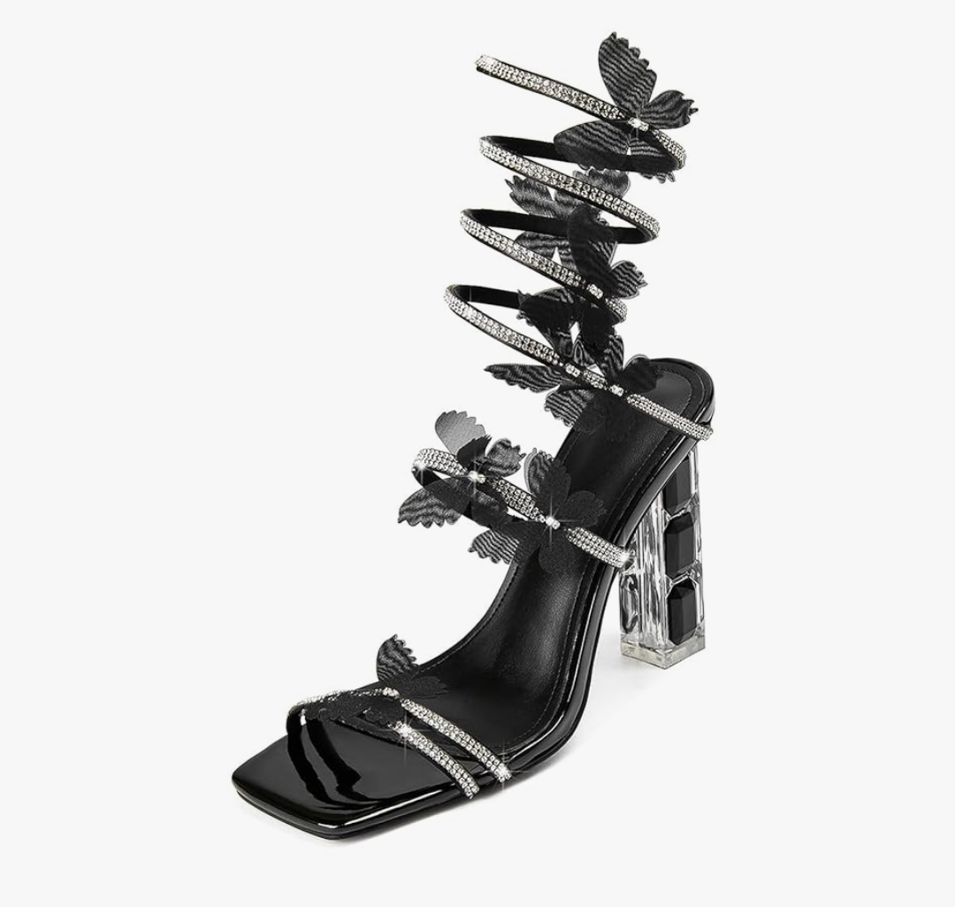 Womens Lace Up Sandals Square Open Toe Chunky High Heels Rhinestone Strappy High Block Heel Sandals Sparkly Dress Party Wedding Shoes, 9