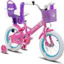 JOYSTAR Little Daisy Kids Bike for Girls Boys Ages 2-7 Years, 12 14 16 Inch Girls Bikes with Doll Bike Seat & Streamers, Boys Bike with Flag & Number Plate, LittleDaisy-Fuchsia