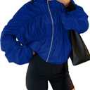 Yousify Womens Lightweight Bomber Jacket Oversized Batwing Sleeve Zip Up Stand Collar Ruched Coat Jackets with Pockets (Medium, Blue)